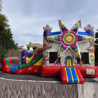 Verzendweg Zee Commercieel PVC Regenboog Grote Ster Rood Bounce House Opblaasbaar met glijbaan