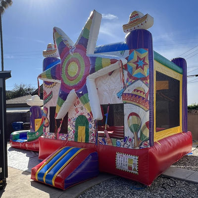 Verzendweg Zee Commercieel PVC Regenboog Grote Ster Rood Bounce House Opblaasbaar met glijbaan