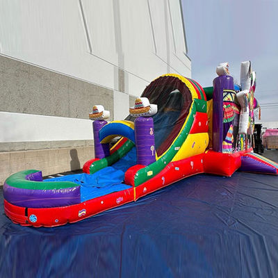 Verzendweg Zee Commercieel PVC Regenboog Grote Ster Rood Bounce House Opblaasbaar met glijbaan