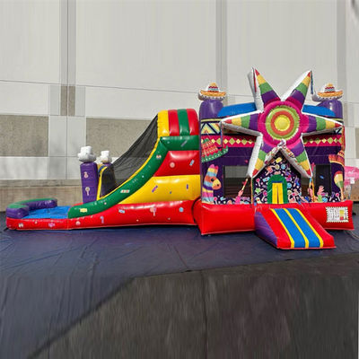 Verzendweg Zee Commercieel PVC Regenboog Grote Ster Rood Bounce House Opblaasbaar met glijbaan