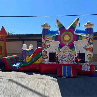 Verzendweg Zee Commercieel PVC Regenboog Grote Ster Rood Bounce House Opblaasbaar met glijbaan
