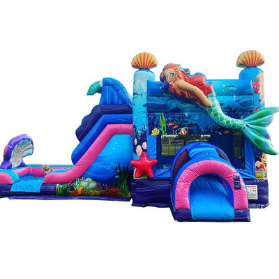 Kinderen Bouncy Castle Zeemeermin thema opblaasbaar Bounce House met glijbaan aangepast kleur