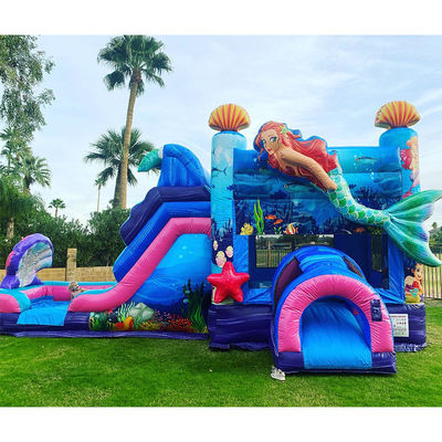 Kinderen Bouncy Castle Zeemeermin thema opblaasbaar Bounce House met glijbaan aangepast kleur