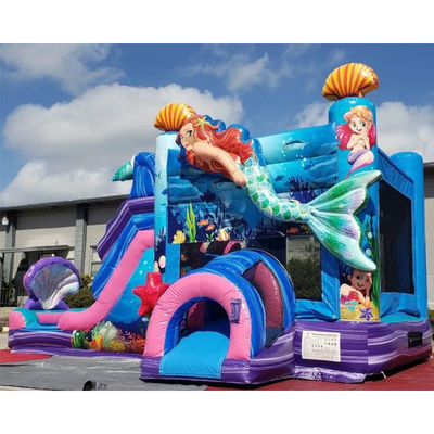 Kinderen Bouncy Castle Zeemeermin thema opblaasbaar Bounce House met glijbaan aangepast kleur