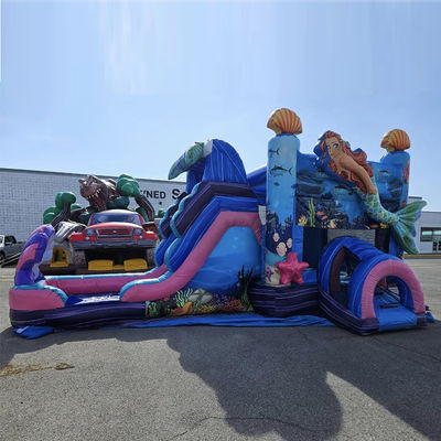 Kinderen Bouncy Castle Zeemeermin thema opblaasbaar Bounce House met glijbaan aangepast kleur
