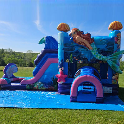 Kinderen Bouncy Castle Zeemeermin thema opblaasbaar Bounce House met glijbaan aangepast kleur