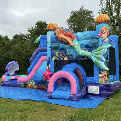 Kinderen Bouncy Castle Zeemeermin thema opblaasbaar Bounce House met glijbaan aangepast kleur