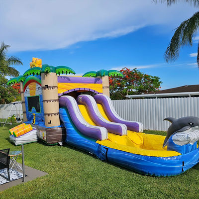 Unisex 27FT Commercieel PVC Zonnekastel met glijbaar opblaasbaar springkastel en Dual Lane zwembad