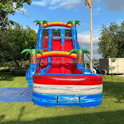 Verlengde dubbele glijbaan Rode opwindende opblaasbare combo springkasteel voor waterpark