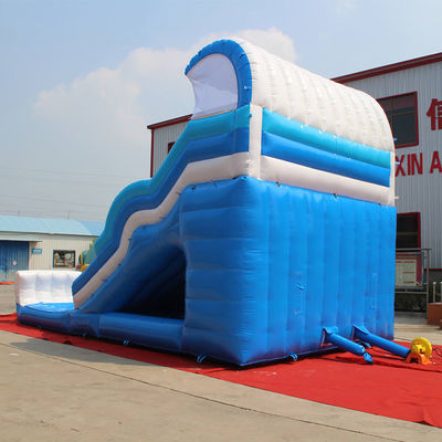 Grote grootte Blauwe dubbele glijblader opblaasbare combo voor op maat gemaakte feestverhuur bedrijven