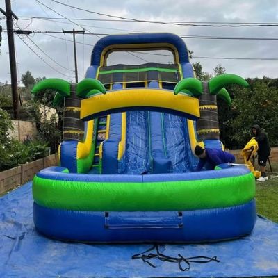 Bedrijfsopblaasbaar speelgoed PVC Palm Tree Trunk Waterglijbaan voor commerciële evenementen