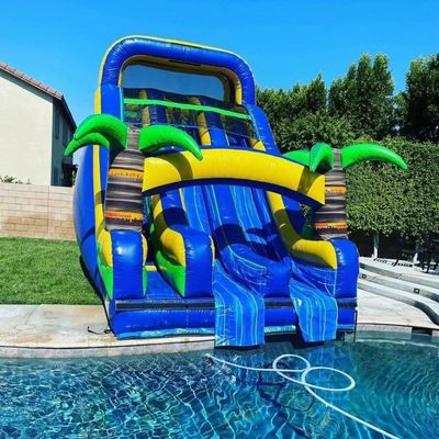 Bedrijfsopblaasbaar speelgoed PVC Palm Tree Trunk Waterglijbaan voor commerciële evenementen