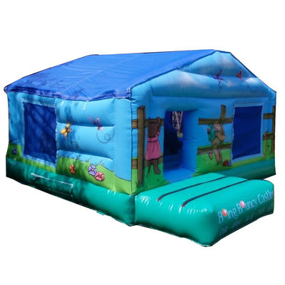 Commerciële kinderen picknick trampoline met blauwe opblaasbare springkasteel en balput