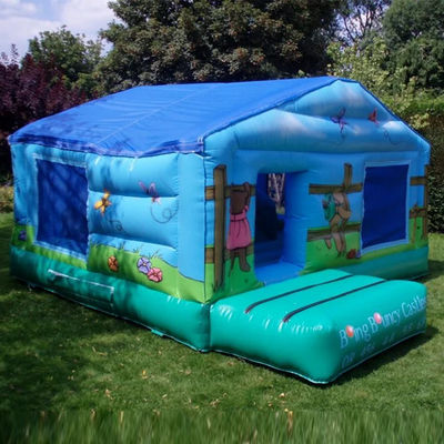 Commerciële kinderen picknick trampoline met blauwe opblaasbare springkasteel en balput