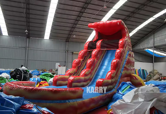 Kleurrijke commerciële opblaasbare waterslide en zwembad voor waterpark amusement