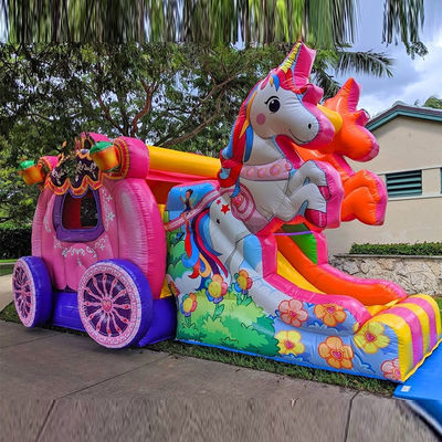 Verzendweg Zee Air Express Regenboog Eenhoorn Opblaasbare Bouncy Bouncer met glijbaan