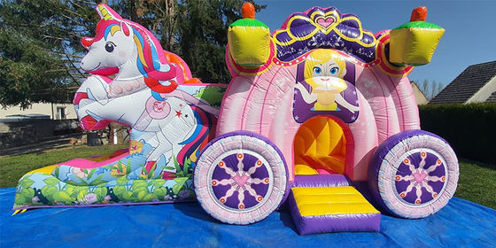 Verzendweg Zee Air Express Regenboog Eenhoorn Opblaasbare Bouncy Bouncer met glijbaan