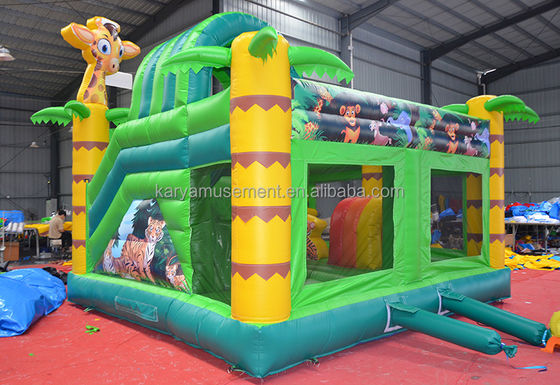 Wild Jungle Safari opblaasbaar springkasteel aangepast kleur Bounce House met glijbaan