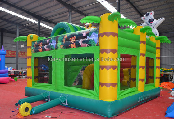 Wild Jungle Safari opblaasbaar springkasteel aangepast kleur Bounce House met glijbaan