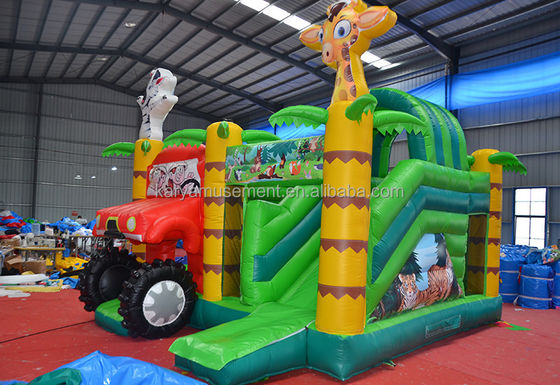 Wild Jungle Safari opblaasbaar springkasteel aangepast kleur Bounce House met glijbaan