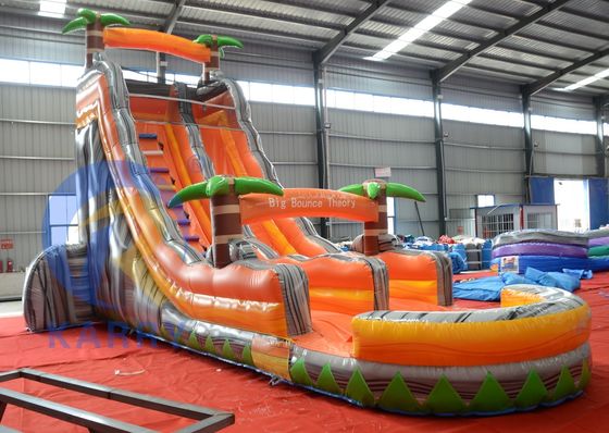 Promotie van commerciële evenementen Oranje Palm opblaasbare waterslide met zwembad en meer