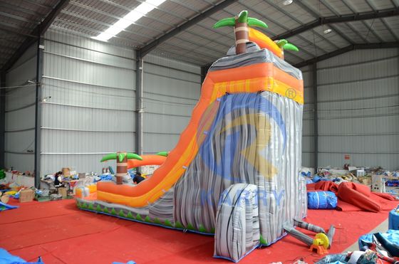 Promotie van commerciële evenementen Oranje Palm opblaasbare waterslide met zwembad en meer