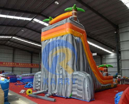 Promotie van commerciële evenementen Oranje Palm opblaasbare waterslide met zwembad en meer