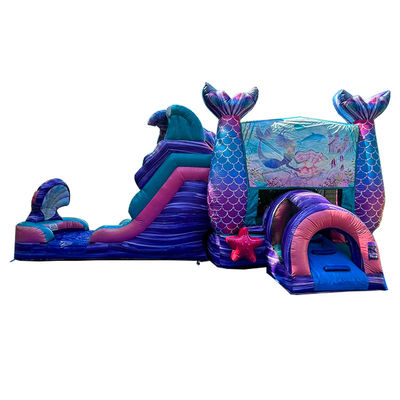 Kleurrijke zeemeermin opblaasbaar springkasteel met waterslide en zwembad feest verhuur