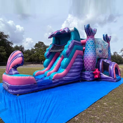Kleurrijke zeemeermin opblaasbaar springkasteel met waterslide en zwembad feest verhuur