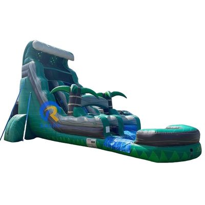 OEM Acceptabele commerciële waterslide Groene grote palmboom opblaasbare waterslide met zwembad