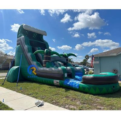 OEM Acceptabele commerciële waterslide Groene grote palmboom opblaasbare waterslide met zwembad