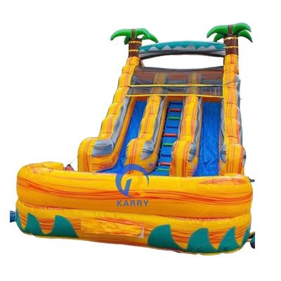 OEM Acceptabele commerciële waterslide Groene grote palmboom opblaasbare waterslide met zwembad