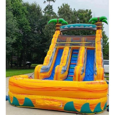 OEM Acceptabele commerciële waterslide Groene grote palmboom opblaasbare waterslide met zwembad