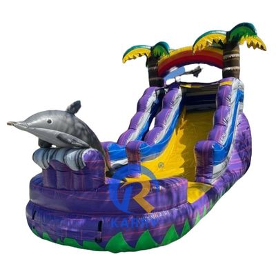 OEM Acceptabele commerciële waterslide Groene grote palmboom opblaasbare waterslide met zwembad