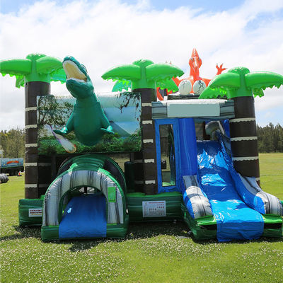 Jurassic Dinosaurs Park opblaasbaar Joy Bounce House met glijbaan en PVC afneembare zwembad