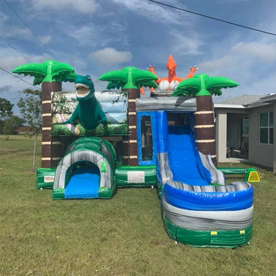 Jurassic Dinosaurs Park opblaasbaar Joy Bounce House met glijbaan en PVC afneembare zwembad