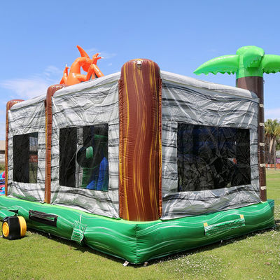 Jurassic Dinosaurs Park opblaasbaar Joy Bounce House met glijbaan en PVC afneembare zwembad