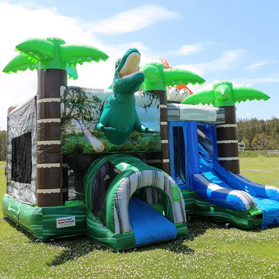 Jurassic Dinosaurs Park opblaasbaar Joy Bounce House met glijbaan en PVC afneembare zwembad