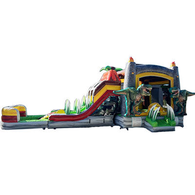 Jurassic Dinosaurs Commercieel PVC opblaasbaar springhuis met glijbaan met blazer