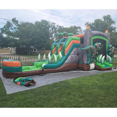 Jurassic Dinosaurs Commercieel PVC opblaasbaar springhuis met glijbaan met blazer