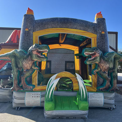 Jurassic Dinosaurs Commercieel PVC opblaasbaar springhuis met glijbaan met blazer