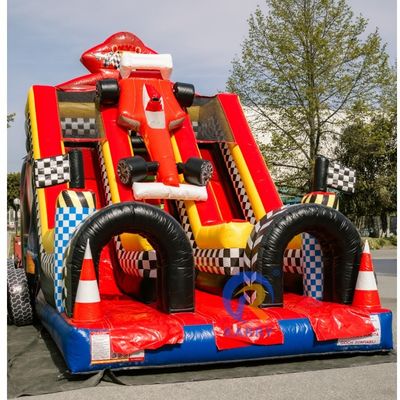 Buiten commerciële kwaliteit kinderen opblaasbare springglijbaan met cool rode auto ontwerp