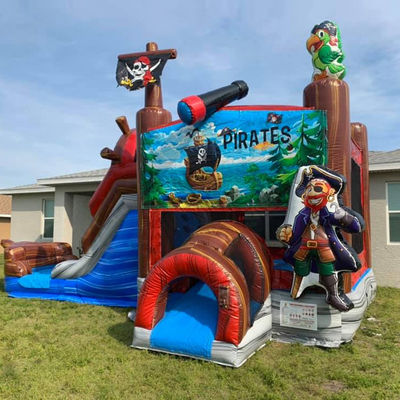 27ft Volwassenen Grootte Piratenschip opblaasbaar springhuis met glijbaan en waterglijbaan combo