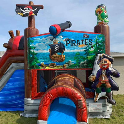 27ft Volwassenen Grootte Piratenschip opblaasbaar springhuis met glijbaan en waterglijbaan combo
