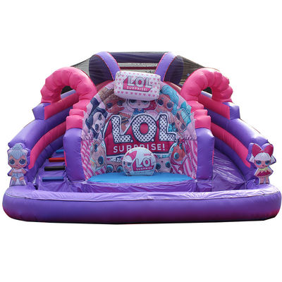 Unisex Residential opblaasbare cartoon lol natte/droge waterslide met zwembad en kasteel