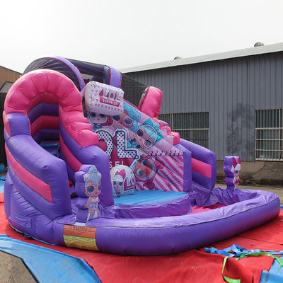 Unisex Residential opblaasbare cartoon lol natte/droge waterslide met zwembad en kasteel