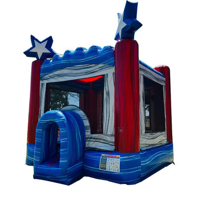 Klanten logo PVC kinderbed Blauwe ster opblaasbaar springhuis springkasteel te huur