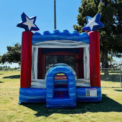 Klanten logo PVC kinderbed Blauwe ster opblaasbaar springhuis springkasteel te huur