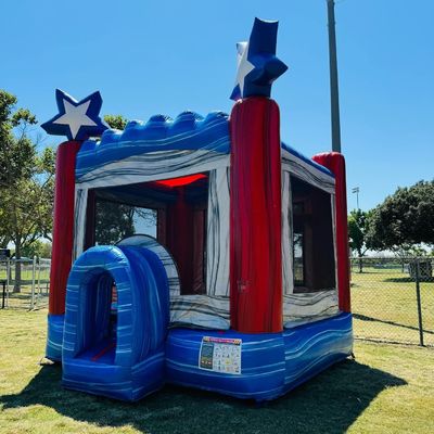 Klanten logo PVC kinderbed Blauwe ster opblaasbaar springhuis springkasteel te huur