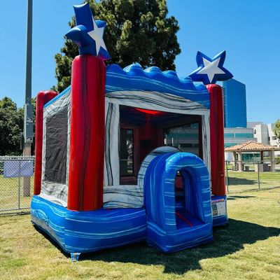 Klanten logo PVC kinderbed Blauwe ster opblaasbaar springhuis springkasteel te huur